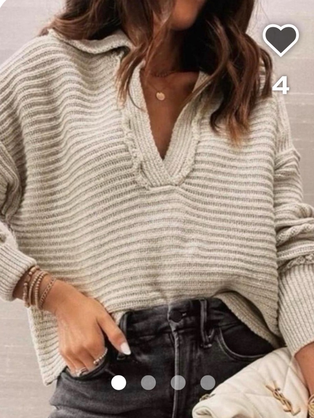Free People sz xs Cozy Ribbed V-Neck Sweater - Cream/grayish